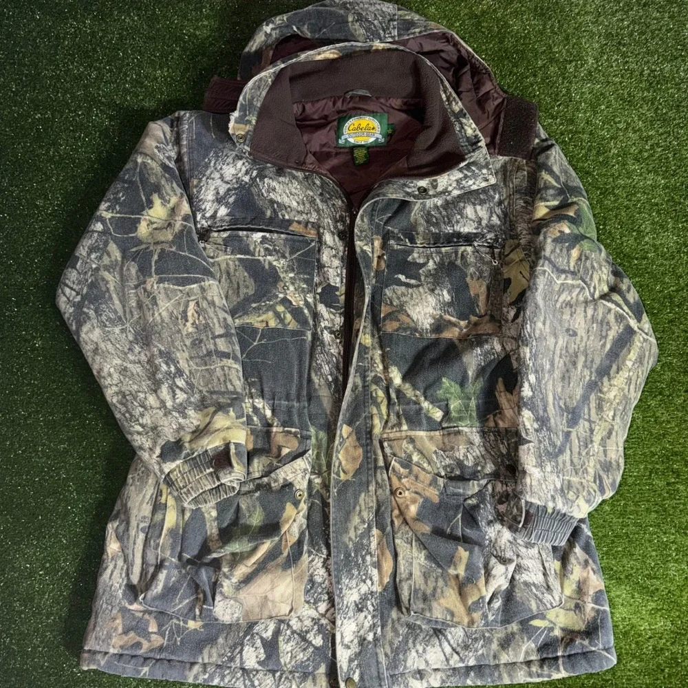 Cabelas Mens Large Tall Camo Hunting Jacket Mossy Oak Break-Up Hooded Parka Coat